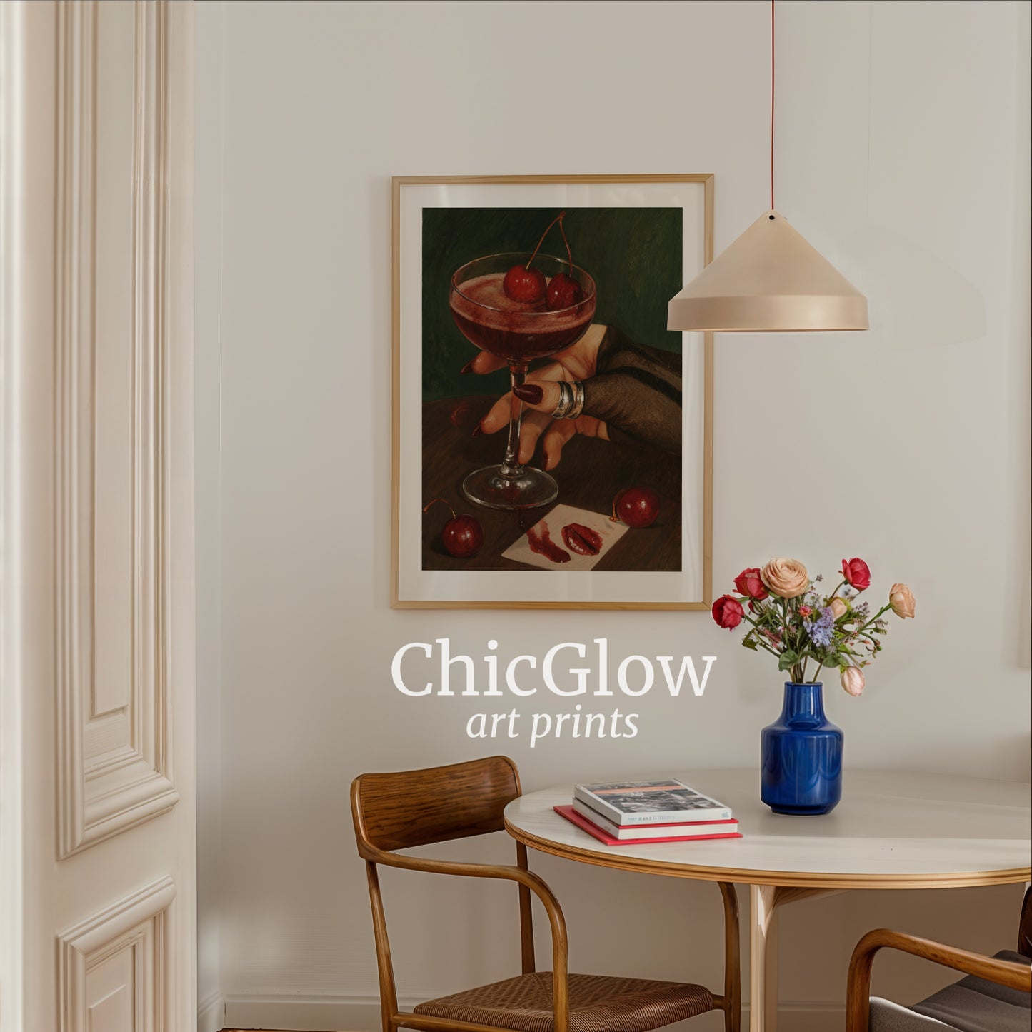 Cherry Cocktail Still Life Wall Art Print – Moody Vintage Feminine Poster